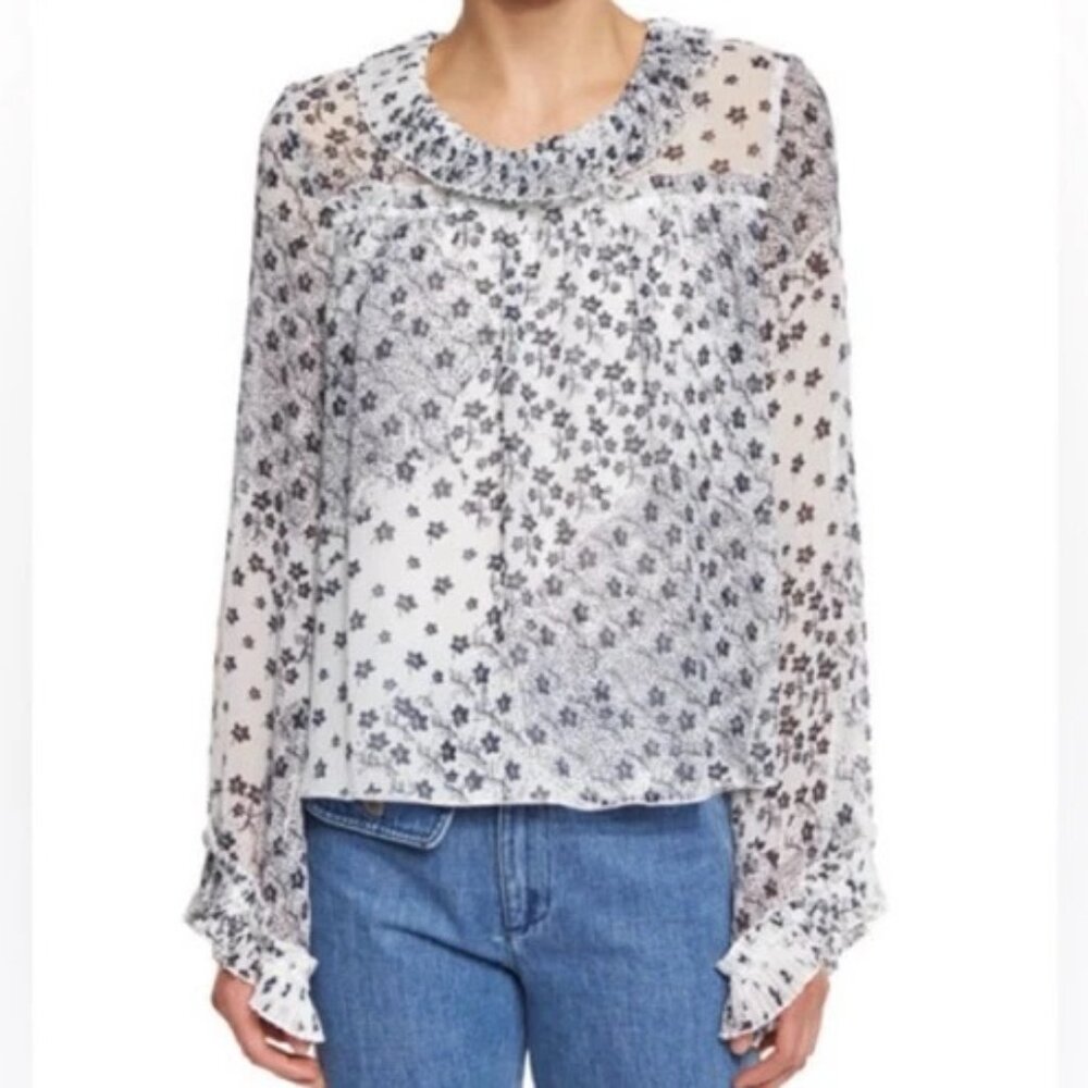 See by Chloe ruffled floral print blouse long sleeve preppy designer size 38/M/6